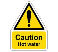 Señal de seguridad con forma de VSafety - Caution Hot Water - 150 x 200 - 1 mm de plástico rígido