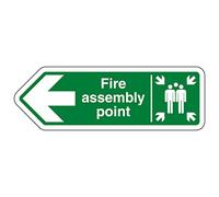 Señal de seguridad con forma de VSafety - Punto de montaje contra incendios flecha izquierda - 300 x 100 - 1 mm de plástico rígido
