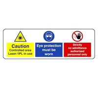Señal de seguridad con texto en inglés "Caution Becca Ee Controlled Area Must Be Authorised Laser In Use Worn Personnel Only" - Señal de seguridad - Plástico rígido de 1,2 mm para uso en interiores y