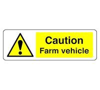Señal de seguridad con texto en inglés "Caution Farm Vehicle", plástico rígido de 1,2 mm para uso en interiores y exteriores (300 mm x 100 mm), distancia de visión dentro de 5 m.
