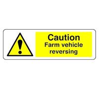 Señal de seguridad con texto en inglés «Caution Farm Vehicle Reversing» de plástico rígido de 1,2 mm para uso en interiores y exteriores (300 mm x 100 mm), distancia de visión dentro de 5 m.
