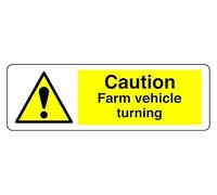 Señal de seguridad con texto en inglés "Caution Farm Vehicle Turning", adhesivo autoadhesivo de alta adherencia (300 mm x 100 mm), distancia de visión dentro de 5 m.
