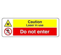 Señal de seguridad con texto en inglés "Caution Laser In Use A Do Not Enter", plástico rígido de 1,2 mm para uso en interiores y exteriores (150 mm x 50 mm), distancia de visión dentro de 3 m.