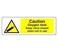 Señal de seguridad con texto en inglés «Caution Oxygen Tank Keep Valve Closed When Not In Us» - Señal de seguridad - Adhesivo autoadhesivo de alta adherencia (600 mm x 300 mm) Distancia de