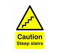 Señal de seguridad con texto en inglés "Caution Steep stairs", 300 mm x 200 mm