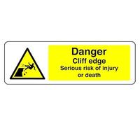 Señal de seguridad con texto en inglés "Danger A Cliff Edge Serious Risk Of Injury Or Death", 3 mm, aluminio Dibond para uso en interiores y exteriores (450 mm x 200 mm) 5 m de distancia de visión.