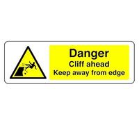 Señal de seguridad con texto en inglés "Danger Cliff Ahead Keep Away From Edge", de aluminio de 3 mm, para uso en interiores y exteriores (300 mm x 100 mm), 5 m de distancia de visión.