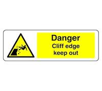 Señal de seguridad con texto en inglés "Danger Cliff Edge Keep Out". Adhesivo autoadhesivo de alta adherencia (150 mm x 50 mm), distancia de visión dentro de 3 m.