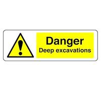Señal de seguridad con texto en inglés «Danger Deep Excavations» (600 mm x 200 mm), distancia de visión dentro de 14 m.