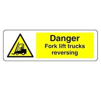 Señal de seguridad con texto en inglés "Danger Fork Lift Trucks Reversing", adhesivo autoadhesivo de alta adherencia (300 mm x 100 mm), distancia de visión dentro de 5 m.