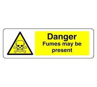 Señal de seguridad con texto en inglés "Danger Fumes May Be Presente", adhesivo autoadhesivo de alta adherencia (450 mm x 200 mm), distancia de visión dentro de 7 m.