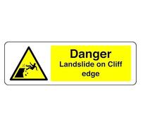 Señal de seguridad con texto en inglés «Danger Landslide On Cliff Edge» (300 mm x 100 mm), distancia de visión de 5 m.
