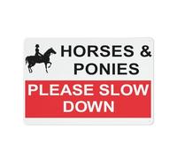 Señal de seguridad con texto en inglés "Horses & Ponies Please Slow Down, letreros para exteriores, 12 x 8 pulgadas, señal para el hogar, negocios, alerta de entrada