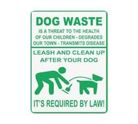 Señal de seguridad con texto en inglés "Notice Danger Safety Sign", "Dog Waste Is a Threat To Health Leash And Clean Up After Your Dog It's Required By Law!", señal de tráfico para estacionamiento