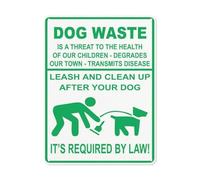 Señal de seguridad con texto en inglés "Notice Danger Safety Sign", "Dog Waste Is a Threat To Health Leash And Clean Up After Your Dog It's Required By Law!", señal de tráfico para estacionamiento