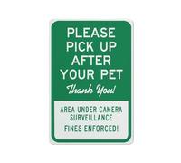 Señal de seguridad con texto en inglés «Please Pick Up After Your Pet Thank You Area Under Camera Surveillance», señal de seguridad para exteriores, 30,5 x 20,3 cm