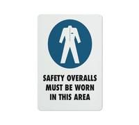 Señal de seguridad con texto en inglés "Safety Overalls Must Be Worn In This Area", lámina reflectante de grado 8 x 12, aluminio libre de óxido, resistente a la intemperie, impermeable, fácil de