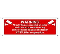 Señal de seguridad con texto en inglés "The Prosecution Of Any Crime Committed Against This Facility CCTV 24Hr In Operation" (600 mm x 200 mm) Distancia de visualización dentro de 14 m.