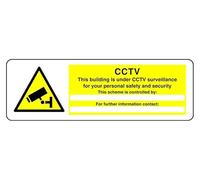 Señal de seguridad con texto en inglés "This Building Is Under CCTV Surveillance For Your Personal Safety" - Adhesivo autoadhesivo de alta adherencia (600 mm x 200 mm) Distancia de visualización