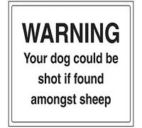 Señal de seguridad con texto en inglés "Warning Your Dog Could Be Shot If Found Amongst Sheep" - Paisaje - 400 mm x 300 mm - 1 mm de plástico rígido