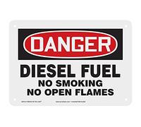 Señal de seguridad de plástico Accuform Signs MCHL268VP, leyenda "DANGER DIESEL FUEL NO SMOKING NO OPEN FLAMES", 7" de largo x 10" de ancho x 0.055" de grosor, rojo/negro sobre blanco
