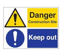 Señal de seguridad de plástico rígido VSafety Danger Construction Site/Keep Out, 800 x 600 mm, 2 mm
