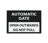 Señal de seguridad para exteriores con texto en inglés "Automatic Gate Open Outwards Do Not Pull Black", 30,5 x 20,3 cm
