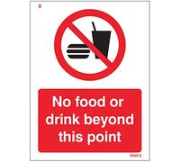 Señal de seguridad rígida de PVC con texto en inglés "No food or Drink Beyond this point"