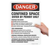 Señal de seguridad SmartSign con texto en inglés"Danger: Confined Space Enter By Permit Only", negro/rojo sobre blanco