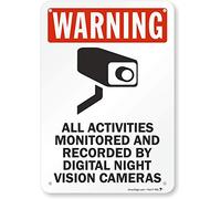 Señal de seguridad SmartSign Legend "Advertencia: Monitored by Night Vision Cameras", negro/rojo sobre blanco, 10" x 7", Black/Red on White, 1