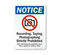Señal de seguridad SmartSign, leyenda"aviso: grabación Taping fotografiar prohibida" con gráfico, negro/azul/rojo sobre blanco