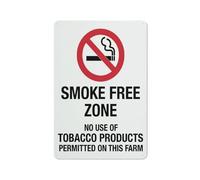 Señal de seguridad Smoke Free Zone No Use Of Tobacco Products Permitted On This Farm, señal de seguridad, 12 x 8 pulgadas, señal para el hogar, negocios, alerta de entrada