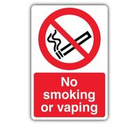 Señal de seguridad V con texto en inglés "No Smoking Or Vaping", 400 x 600 mm, tablero Correx de doble pared, señalización de prohibición, fabricado en Gran Bretaña