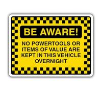 Señal de seguridad V Safety No Powertools Or Items Of Value Are Kept In This Vehicle Overnight Safety - 300 x 225 mm - Adhesivo facial para ventana
