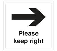 Señal de seguridad V Safety Please Keep Right 200 x 200 mm, vinilo autoadhesivo, efecto aluminio