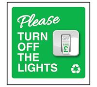Señal de seguridad V Safety Please Turn Off The Light 100 x 100 mm, vinilo autoadhesivo, efecto aluminio