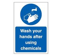 Señal de seguridad V Safety Wash Your Hands After Using Chemicals 200 x 300 mm, vinilo autoadhesivo que brilla en la oscuridad