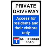 Señal de seguridad vial con acceso privado para residentes y sus visitantes solo no a través de la carretera. Señal de seguridad vial. Adhesivo autoadhesivo de alta adherencia (200 mm x 150 mm
