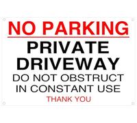 Señal de seguridad vial con texto en inglés «No parking private driveway do not obstruct in constant use thank you» - Señal de seguridad vial - Adhesivo autoadhesivo de alta adherencia (150 mm x 100