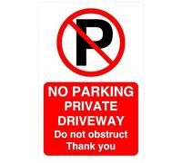 Señal de seguridad vial con texto en inglés "No parking private driveway do not obstruct thank you" (150 mm x 100 mm) Distancia de visualización dentro de 3 m.