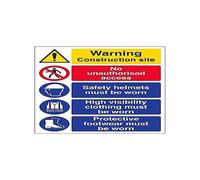 Señal de seguridad VSafety con mensaje "Multi Hazard Site Safety/High Visibility..." (paquete de 3), 300mm x 400mm, 3