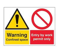 Señal de seguridad VSafety con texto en inglés "Confined space/Entry by work permit only", 800 x 600 mm, clase RA1, reflectante de 3 mm, compuesto de aluminio con canal de fijación