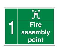 Señal de seguridad VSafety Fire Assembly Point w/Family No. 1-800 x 600 mm, clase RA1, reflectante, 3 mm, compuesto de aluminio con canal de fijación, señal de seguridad