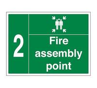 Señal de seguridad VSafety Fire Assembly Point w/Family No. 2-800 x 600 mm, clase RA1, reflectante, 3 mm, compuesto de aluminio con canal de fijación, señal de seguridad