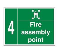 Señal de seguridad VSafety Fire Assembly Point w/Family No. 4-800 x 600 mm, clase RA1, reflectante, 3 mm, compuesto de aluminio con revestimiento antigraffiti