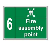 Señal de seguridad VSafety Fire Assembly Point w/Family No. 6-800 x 600 mm, clase RA1, reflectante, 3 mm, compuesto de aluminio con canal de fijación, señal de seguridad