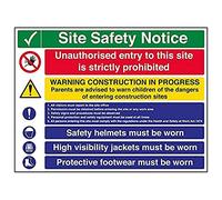 Señal de seguridad VSafety "Multi Hazard Site Aviso de seguridad/6 puntos" (Pack de 3), 600 mm x 450 mm, 3