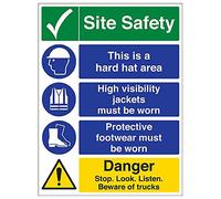 Señal de seguridad VSafety "Multi Hazard Site Safety/Stop/Look/Listen" (Pack de 3), 450 mm x 600 mm, 3