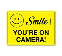 Señal de Smile You're on Camera A6 148 x 105 mm, adhesivo adhesivo de vinilo autoadhesivo, señales de seguridad de advertencia de CCTV