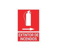 Señal de socorro Extintor de incendios con flecha derecha (texto y pictograma)